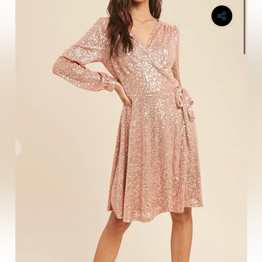 Rosé all night sequin wrap dress